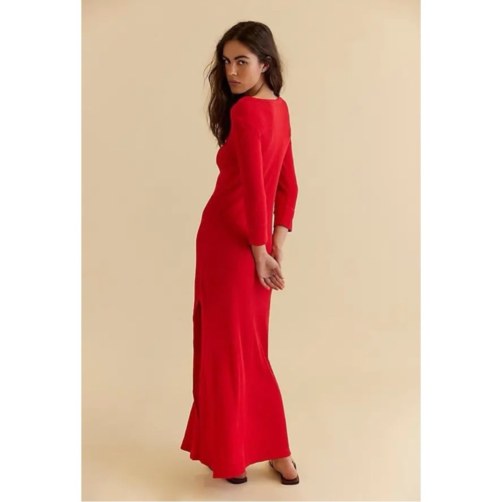 Free People Vance Maxi Dress in Talking Roses Red Size XL Minimalist Cotton - Picture 4 of 11